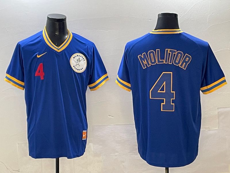 Men Milwaukee Brewers #4 Molitor Blue Throwback Game 2025 Nike MLB Jersey style 3->milwaukee brewers->MLB Jersey